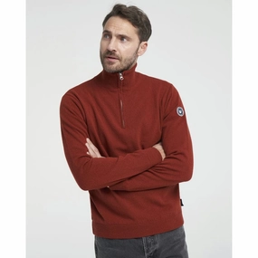 Steal Todays Offer Holebrook Stellan Windproof Mens Merino 1/4 Zip Jumper - Maple Red