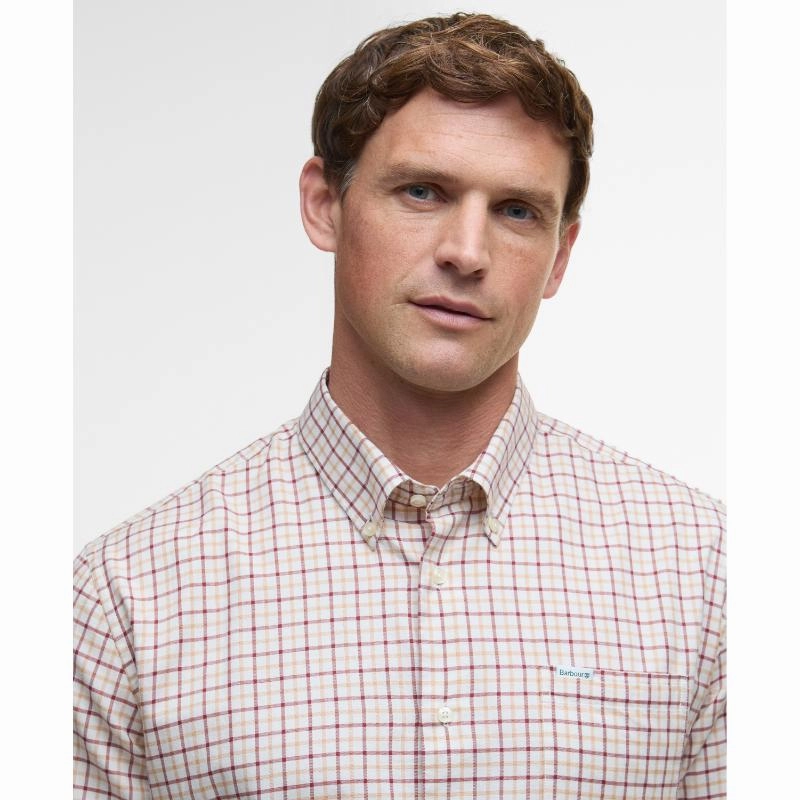 Barbour Preston Mens Regular Fit Shirt - Fired Brick Clearance Sale Now