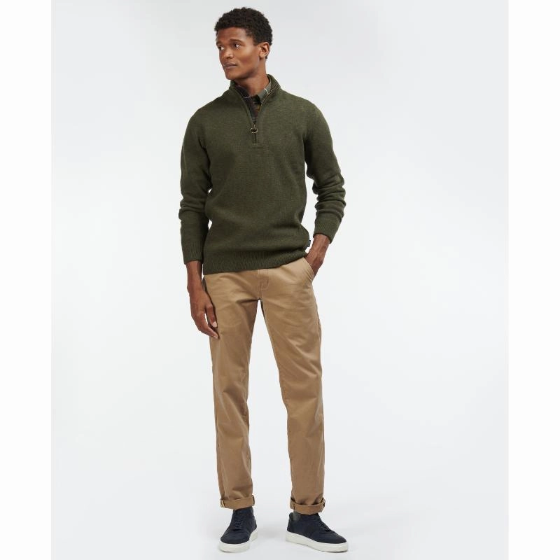Limited Time Sale Barbour Holden Half Zip Knitted Mens Jumper - Olive Marl
