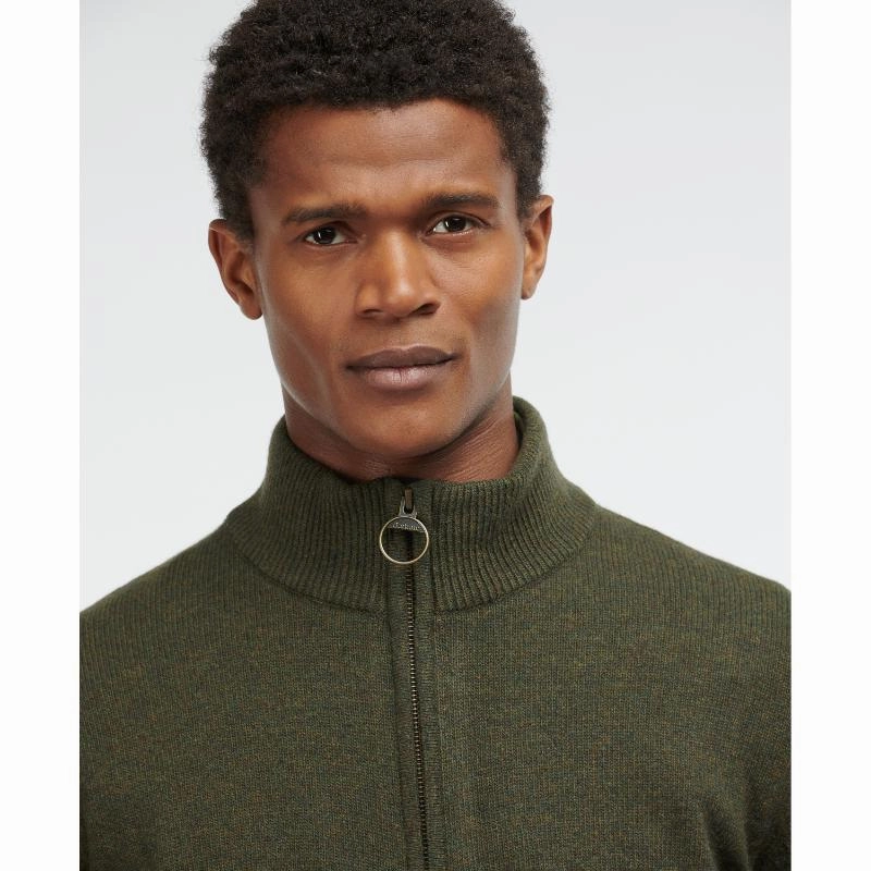 Barbour Holden Half Zip Knitted Mens Jumper - Olive Marl Hot Deals Today Limited Stock Alert