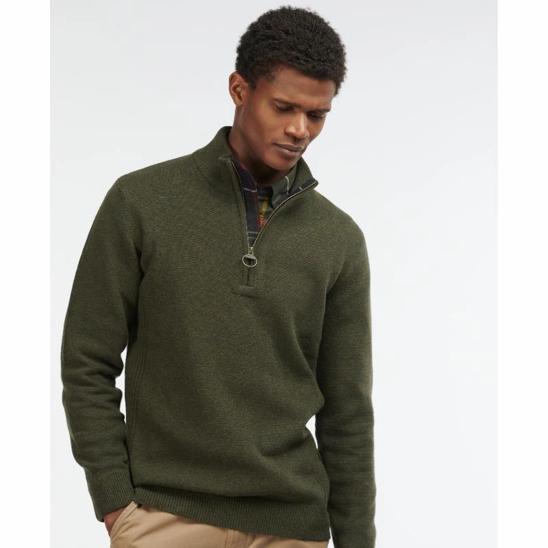Barbour Holden Half Zip Knitted Mens Jumper - Olive Marl Todays Mega Savings Daily Deal Frenzy