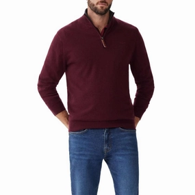 Limited Time Sale R.M.Williams Ernest Merino Knit 1/4 Zip Mens Sweater - Burgundy