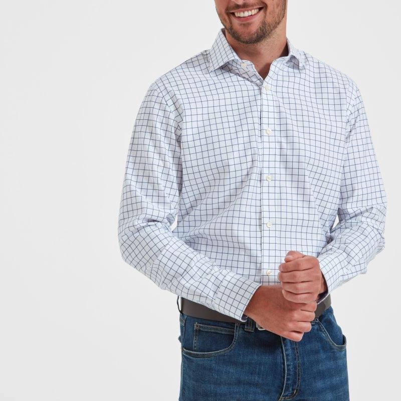 Schoffel Greenwich Single Cuff Tailored Fit Mens Shirt - Navy Check Shop the Savings Now
