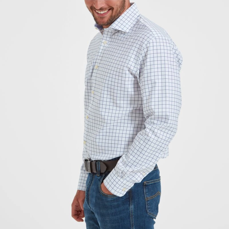 Gift Sale Event Flash Sale Alert Schoffel Greenwich Single Cuff Tailored Fit Mens Shirt - Navy Check