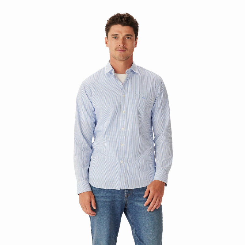 Online Deal Frenzy R.M.Williams Poplin Stripe Regular Fit Mens Shirt - Blue/White