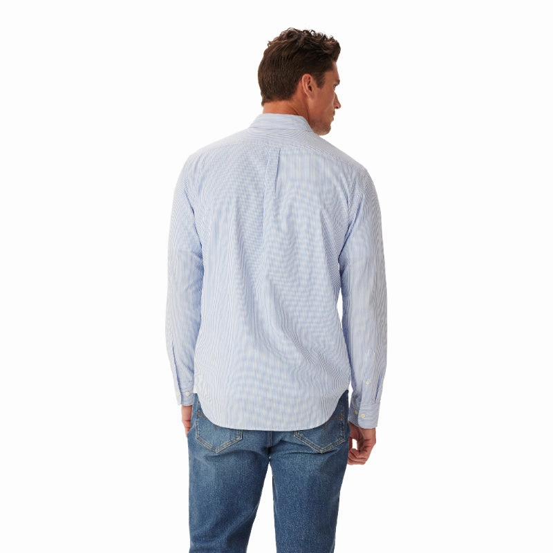 Grab Your Deal Today R.M.Williams Poplin Stripe Regular Fit Mens Shirt - Blue/White