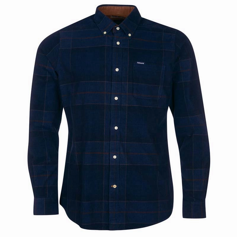 Daily Deal Frenzy Barbour Blair Corduroy Tailored Mens Shirt - Midnight Tartan