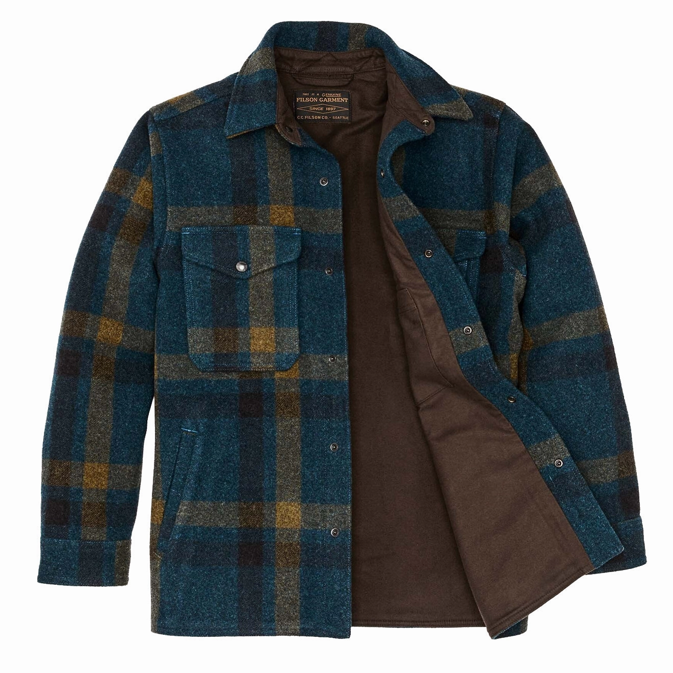 Special Steal Event Filson Lined Mackinaw Jac-Shirt Teal / Ochre Plaid