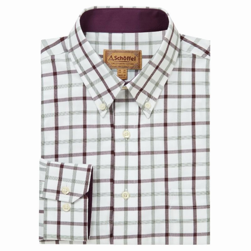 Price Slash Today Schoffel Brancaster Classic Mens Shirt - Wine Check