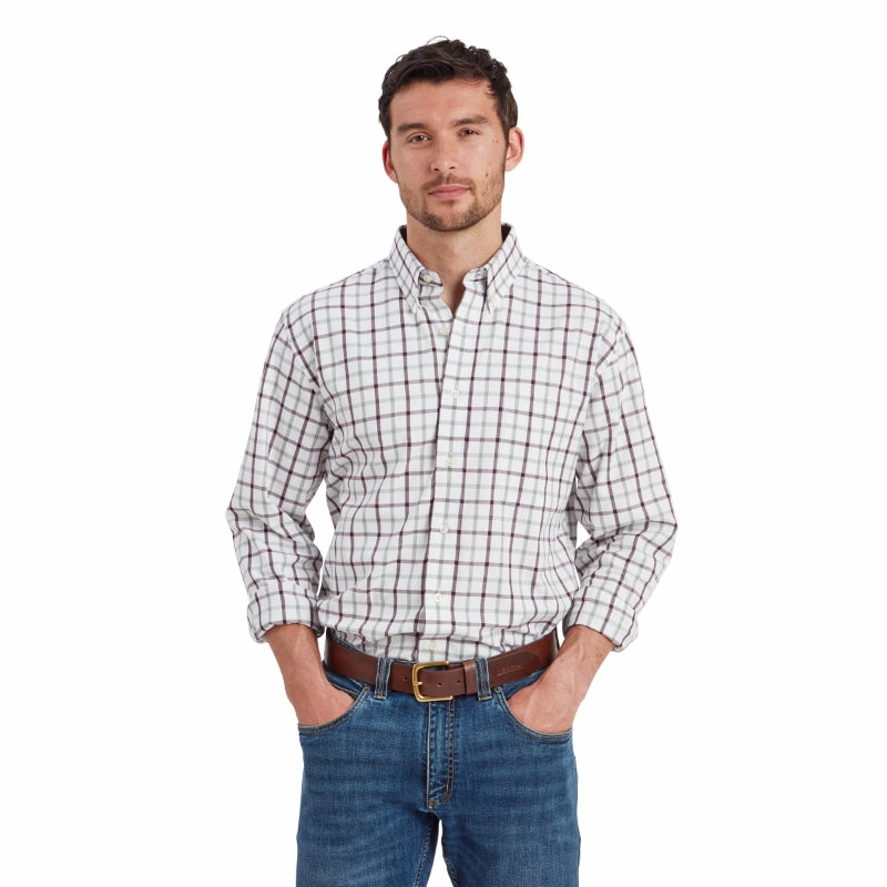 Today Only Steal Schoffel Brancaster Classic Mens Shirt - Wine Check