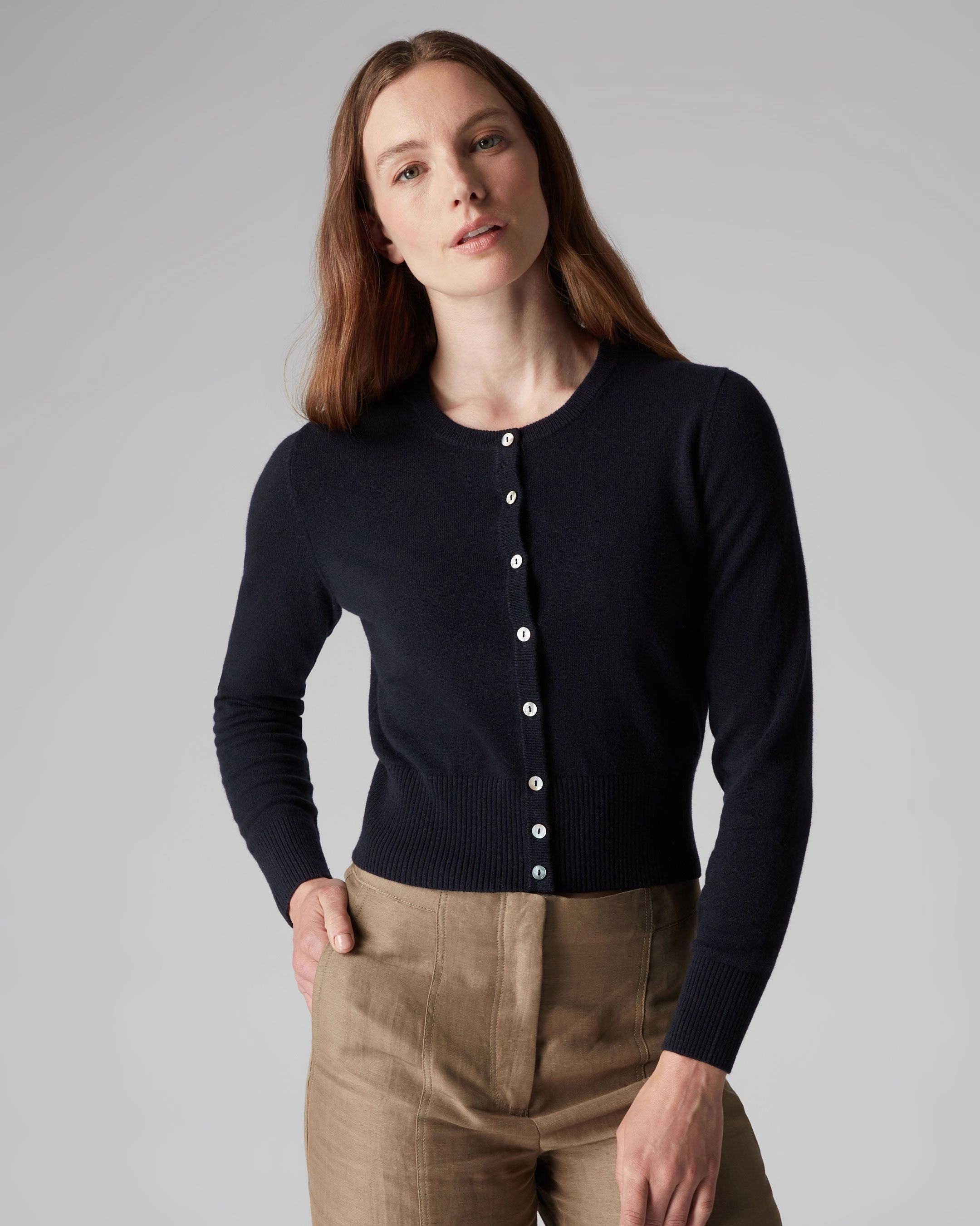 Online Exclusive Offer Shop Now Save Women'S Ivy Cropped Cashmere Cardigan Navy Blue
