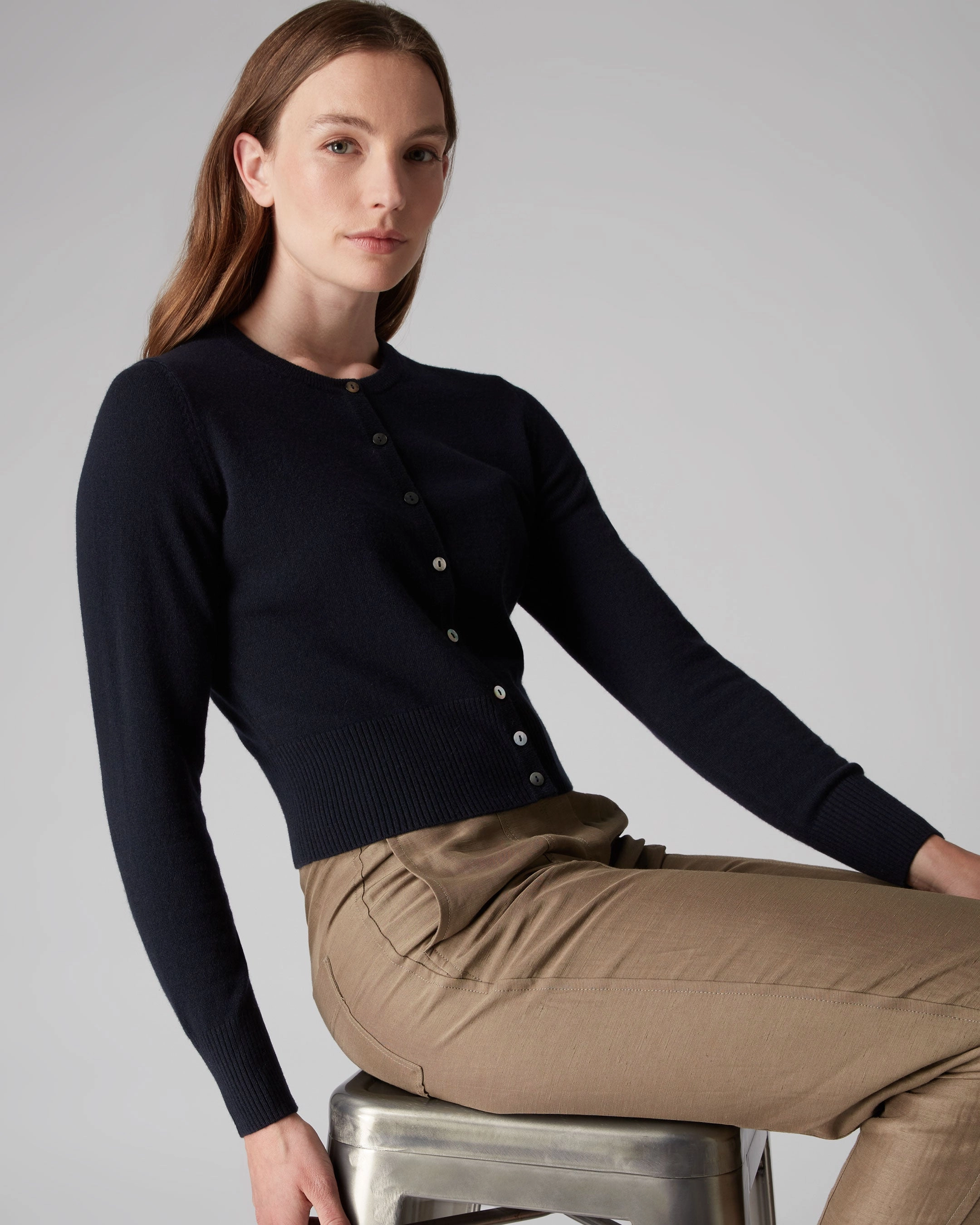 Women'S Ivy Cropped Cashmere Cardigan Navy Blue Special Offer Inside