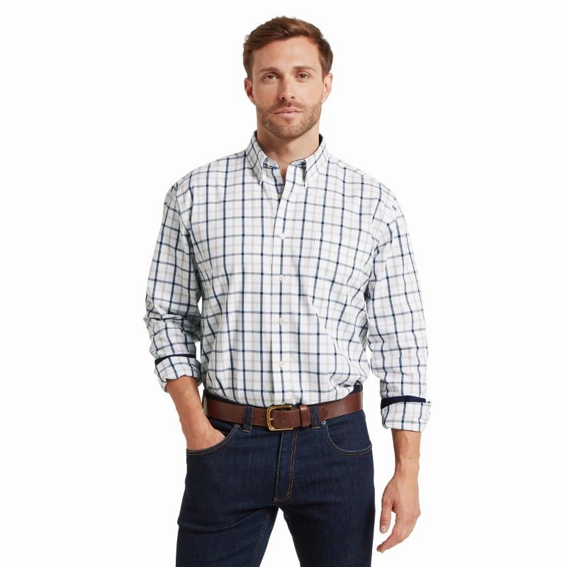 Schoffel Brancaster Classic Mens Shirt - Oxford Navy Check Shop Save Big