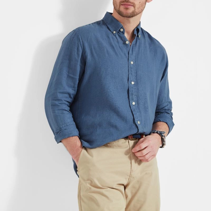 Shop Grab Offer Schoffel Walsingham Mens Linen Shirt - French Navy