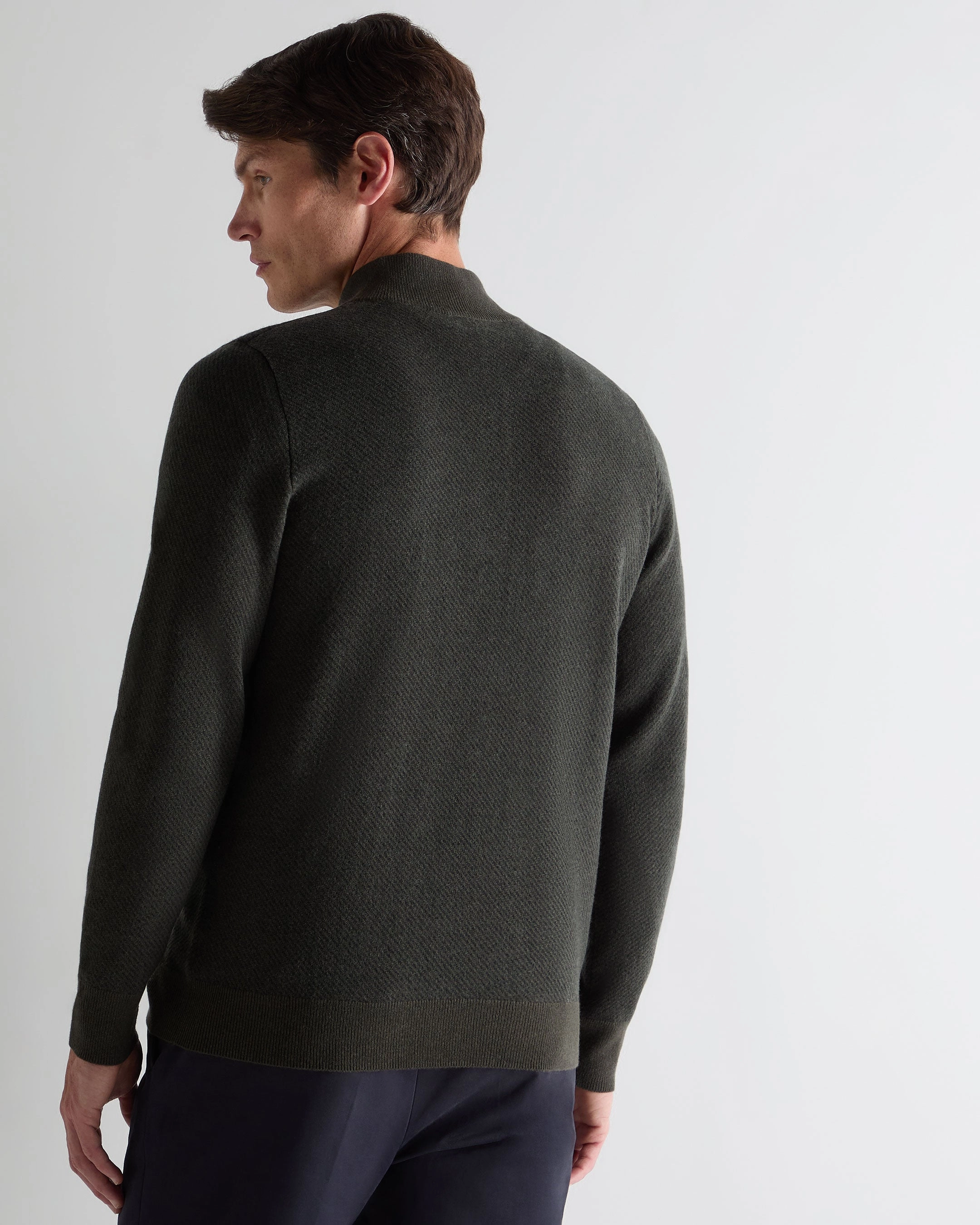 Men'S Temple Jacquard Half Zip Cashmere Jumper Arabica Khaki Green Mega Sale Now New Arrival Discount