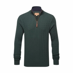 Schoffel Calton Cable Knit Cotton Cashmere 1/4 Zip Mens Jumper - Botanical Green Todays Special Savings