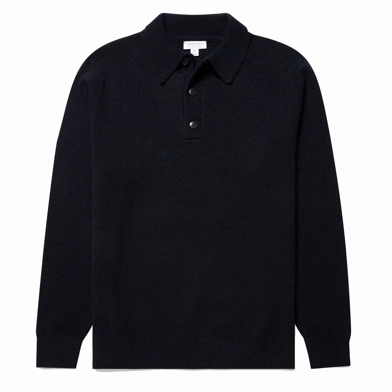Sunspel Lambswool Polo Shirt Dark Navy Mouline Clearance Sale