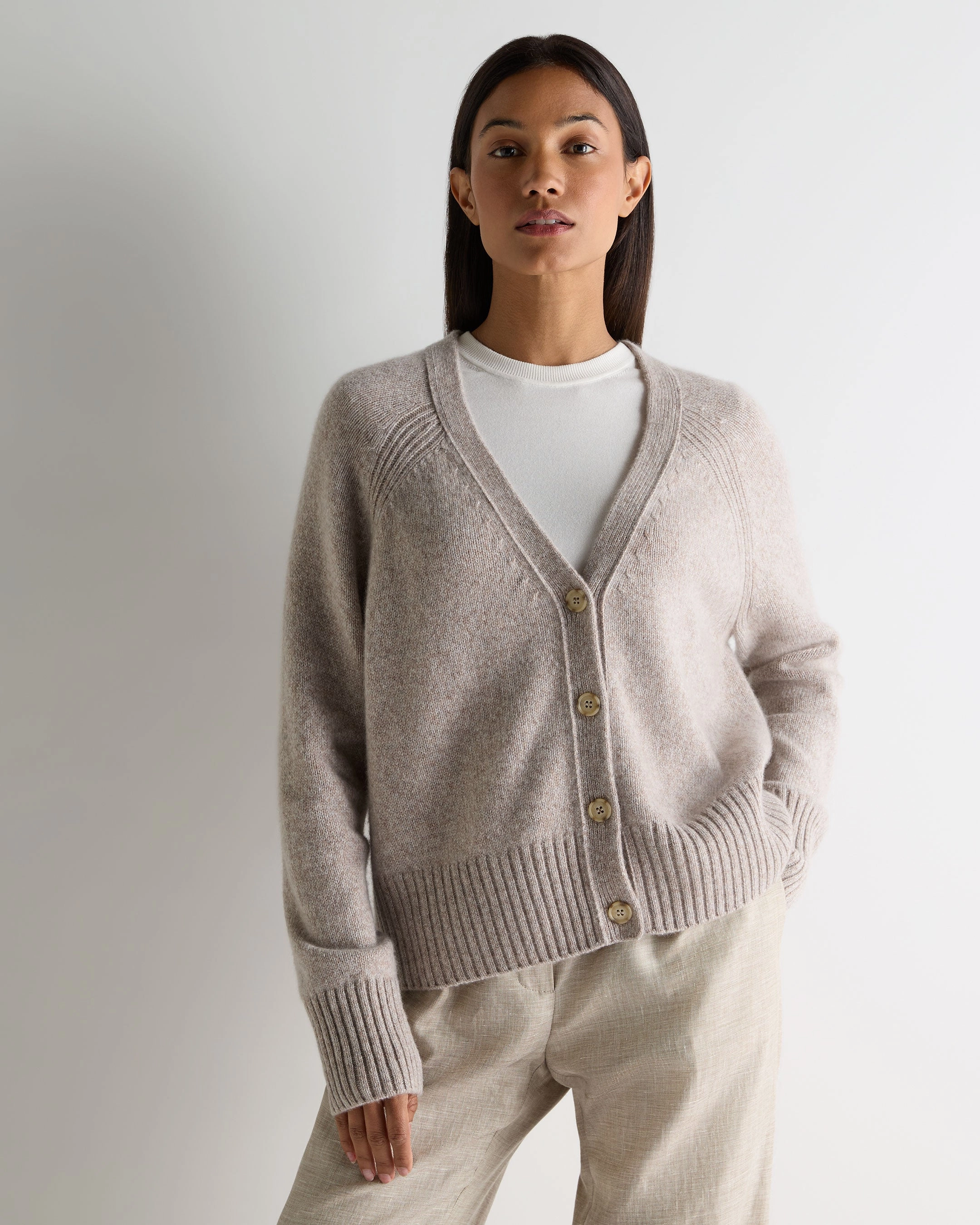 Mega Online Discount Todays Mega Savings Women'S Relaxed V Neck Cashmere Cardigan Basilica Beige Brown Marl