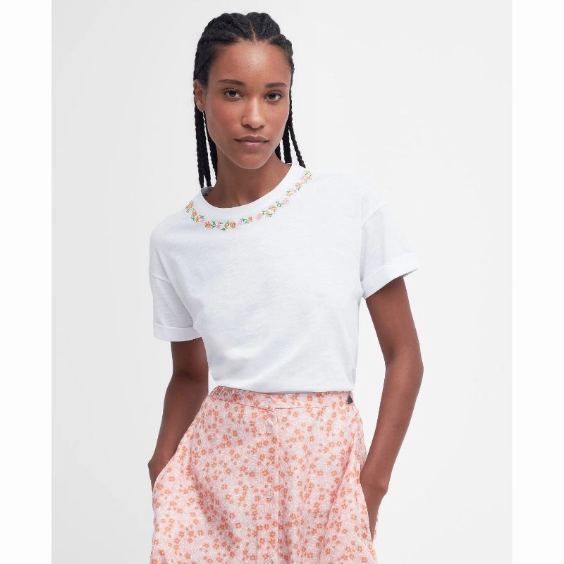 Barbour Longfield Ladies T-Shirt - White Save Big Today