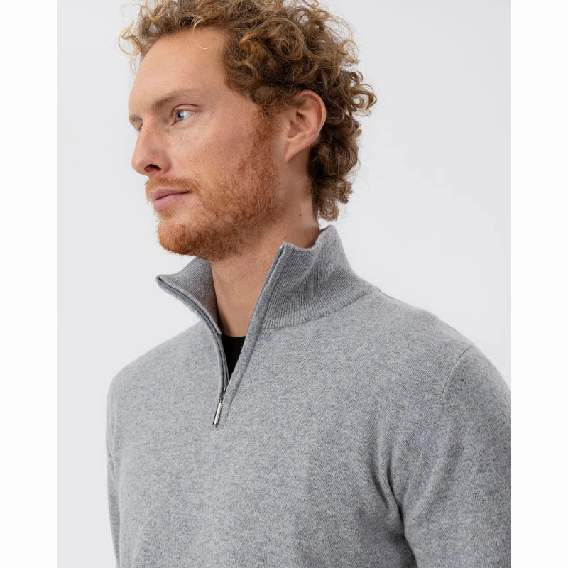 Sale Ending Soon Holebrook Dennis Mens Cashmere Blend 1/4 Zip Jumper - Grey Melange