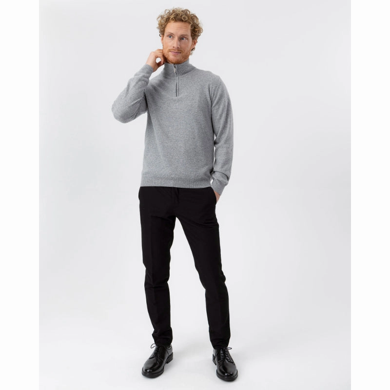 Holebrook Dennis Mens Cashmere Blend 1/4 Zip Jumper - Grey Melange MustHave Steals