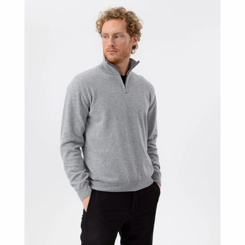 Grab Todays Deal Surprise Offer Now Holebrook Dennis Mens Cashmere Blend 1/4 Zip Jumper - Grey Melange