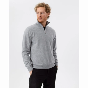 Grab Todays Deal Surprise Offer Now Holebrook Dennis Mens Cashmere Blend 1/4 Zip Jumper - Grey Melange