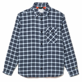 Instant Savings Deal Hot Sale Alert Lacoste Checked Overshirt With Quilted Lining Navy Blue / White