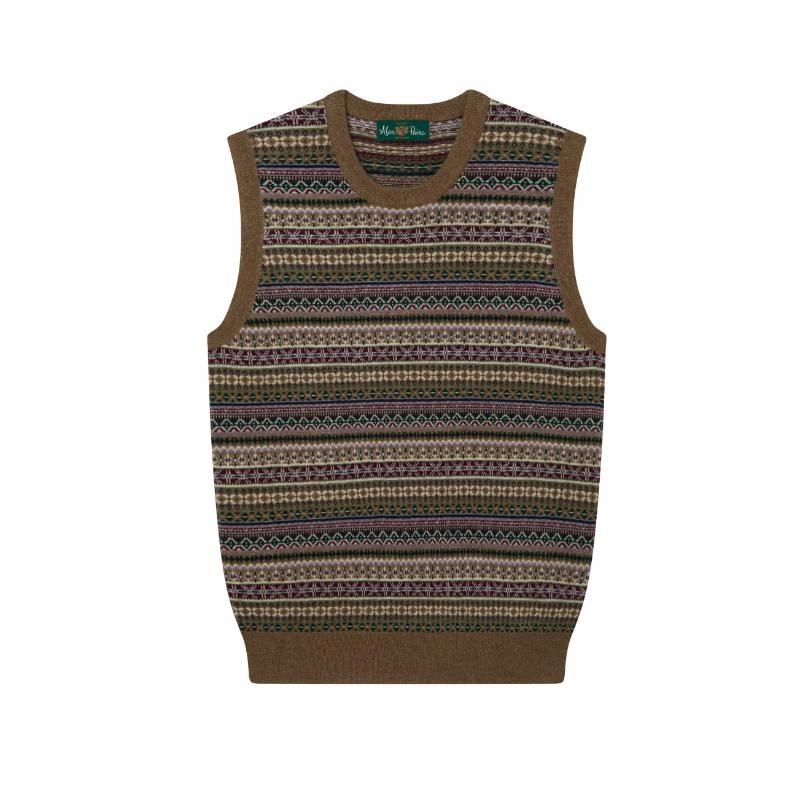 Price Slash Today Alan Paine Mae Fairisle Ladies Cashmere Mix Tank Top - Pecan/Lilac