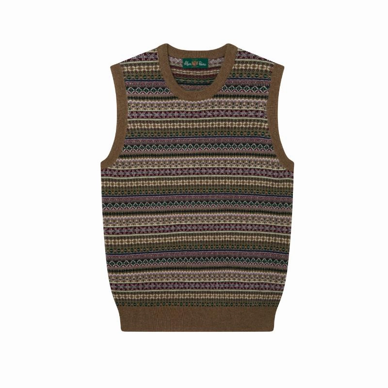 Alan Paine Mae Fairisle Ladies Cashmere Mix Tank Top - Pecan/Lilac Trending Deals Today