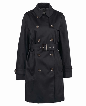 Barbour Short Greta Ladies Showerproof Trench - Black/Ancient Poplar Steal Todays Offer