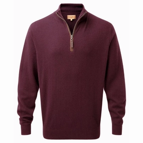 Hot Sale Frenzy Surprise Discount Today Schoffel Merino/Cashmere 1/4 Zip Neck Mens Jumper - Damson