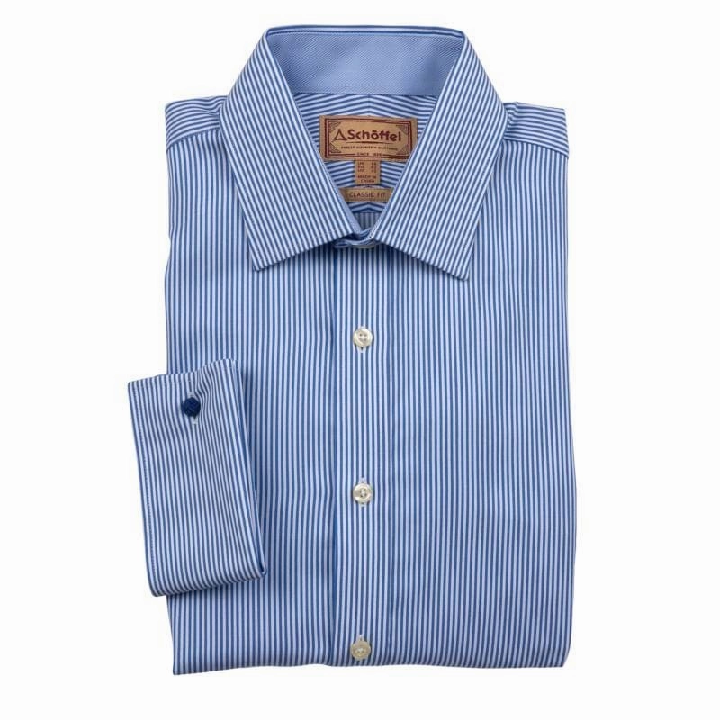 Dont Miss Todays Deal Hot Pick of the Day Schoffel Greenwich Double Cuff Classic Mens Shirt - Navy Stripe