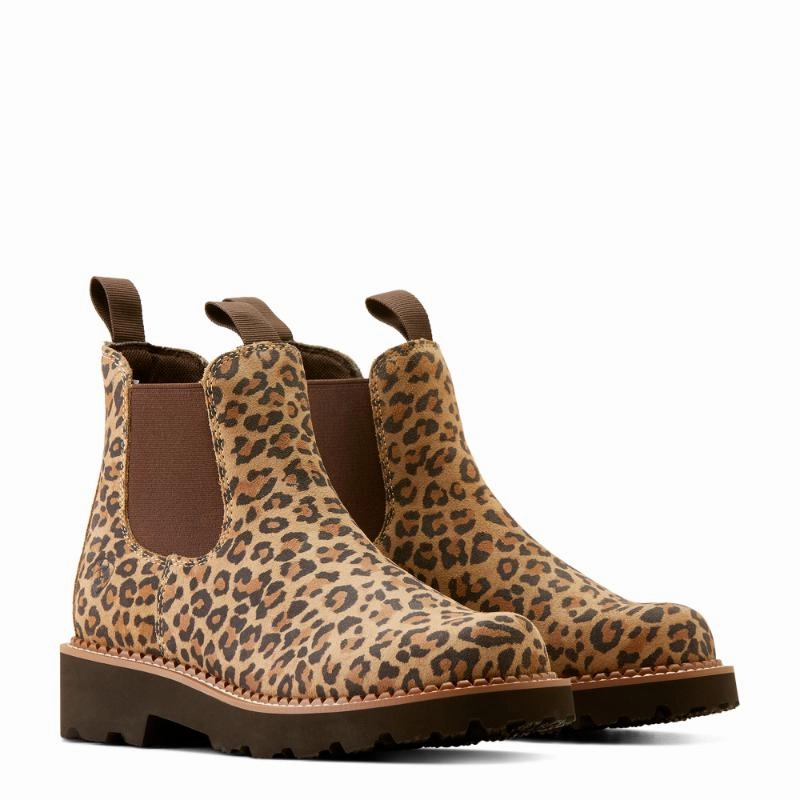 Ariat Fatbaby Twin Gore Ladies Chelsea Boot - Cheetah/Choc Hot Pick Sale