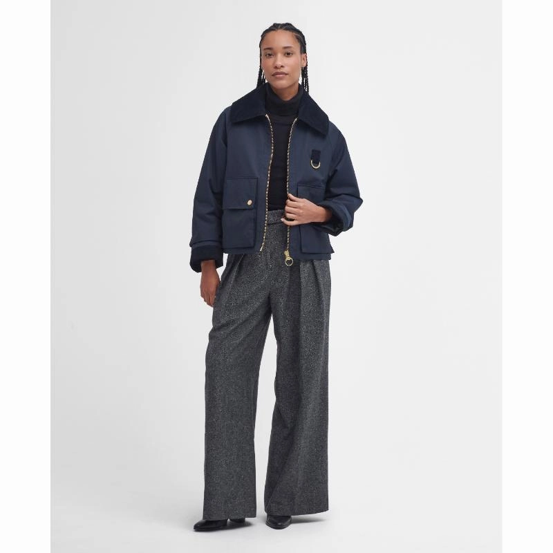 Mega Online Discount Barbour Nora Casual Ladies Jacket - Dark Navy/Military Brown/Dark Navy