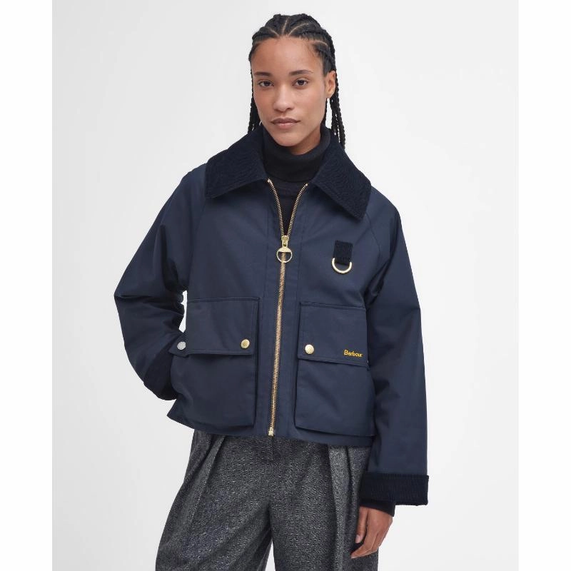 Shop Save Today Barbour Nora Casual Ladies Jacket - Dark Navy/Military Brown/Dark Navy