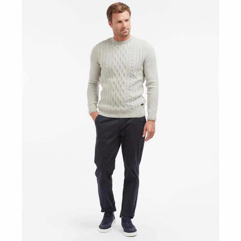 Barbour Chunky Mens Lambswool Cable Crew Jumper - Fog Limited Offer Alert