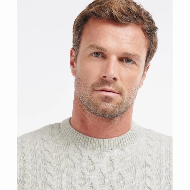 Shop the Savings Now Barbour Chunky Mens Lambswool Cable Crew Jumper - Fog