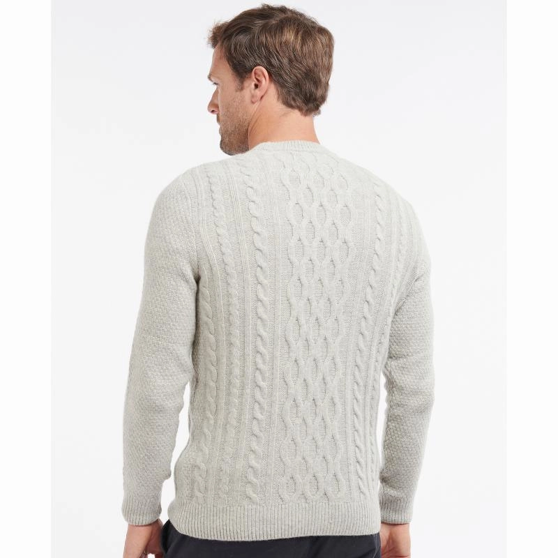 Big Savings Today Barbour Chunky Mens Lambswool Cable Crew Jumper - Fog
