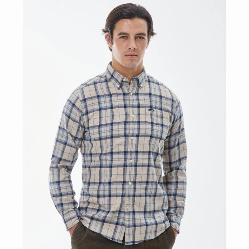 Barbour Deerpark Tailored Fit Mens Shirt - Ecru Big Clearance Event Gift Sale Event