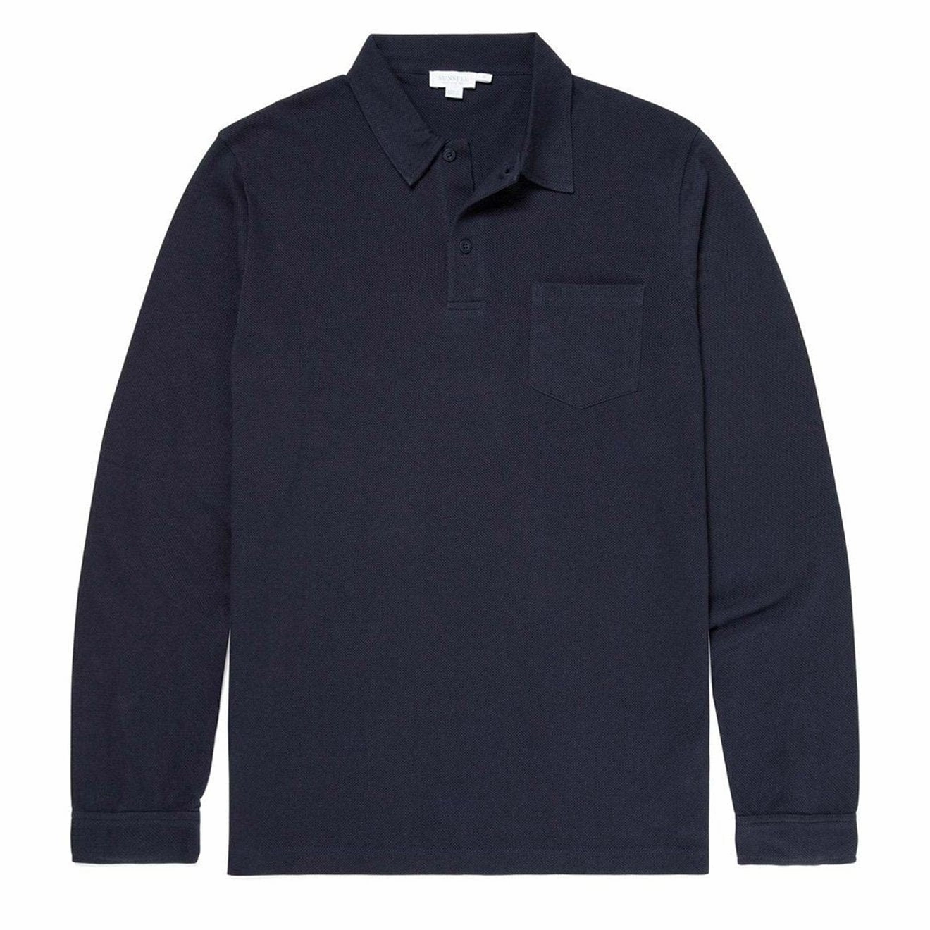 Sunspel Long Sleeved Riviera Polo Navy Limited Time Hot Deal