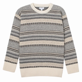 Limited Time Sale Special Savings Today Sunspel Womens Lambswool Fairisle Jumper Ecru / Camel / Charcoal Fairisle