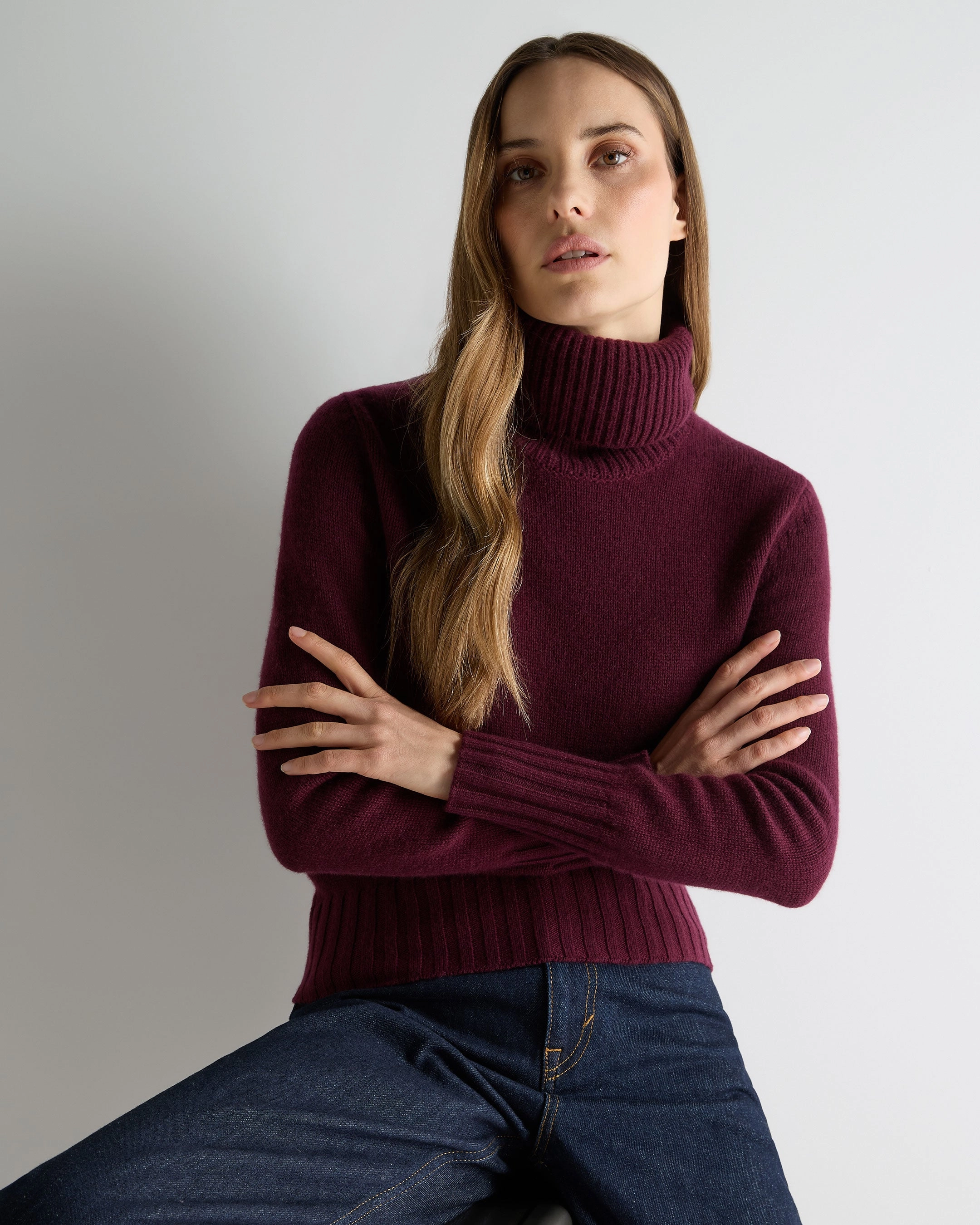 Today Only Offer Women'S Hazel Chunky Roll Neck Cashmere Jumper Bordeaux Red