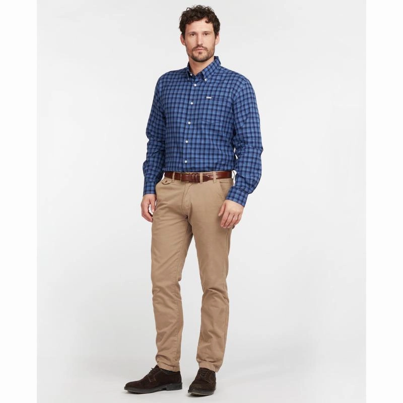 Barbour Lowfell Regular Fit Mens Shirt - Blue Shop Smart Deals Limited Time Steal