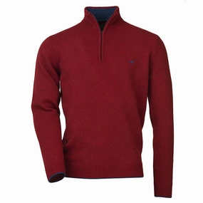 Laksen Brompton Zip Neck Lambswool Mens Jumper - Wine Price Drop Alert