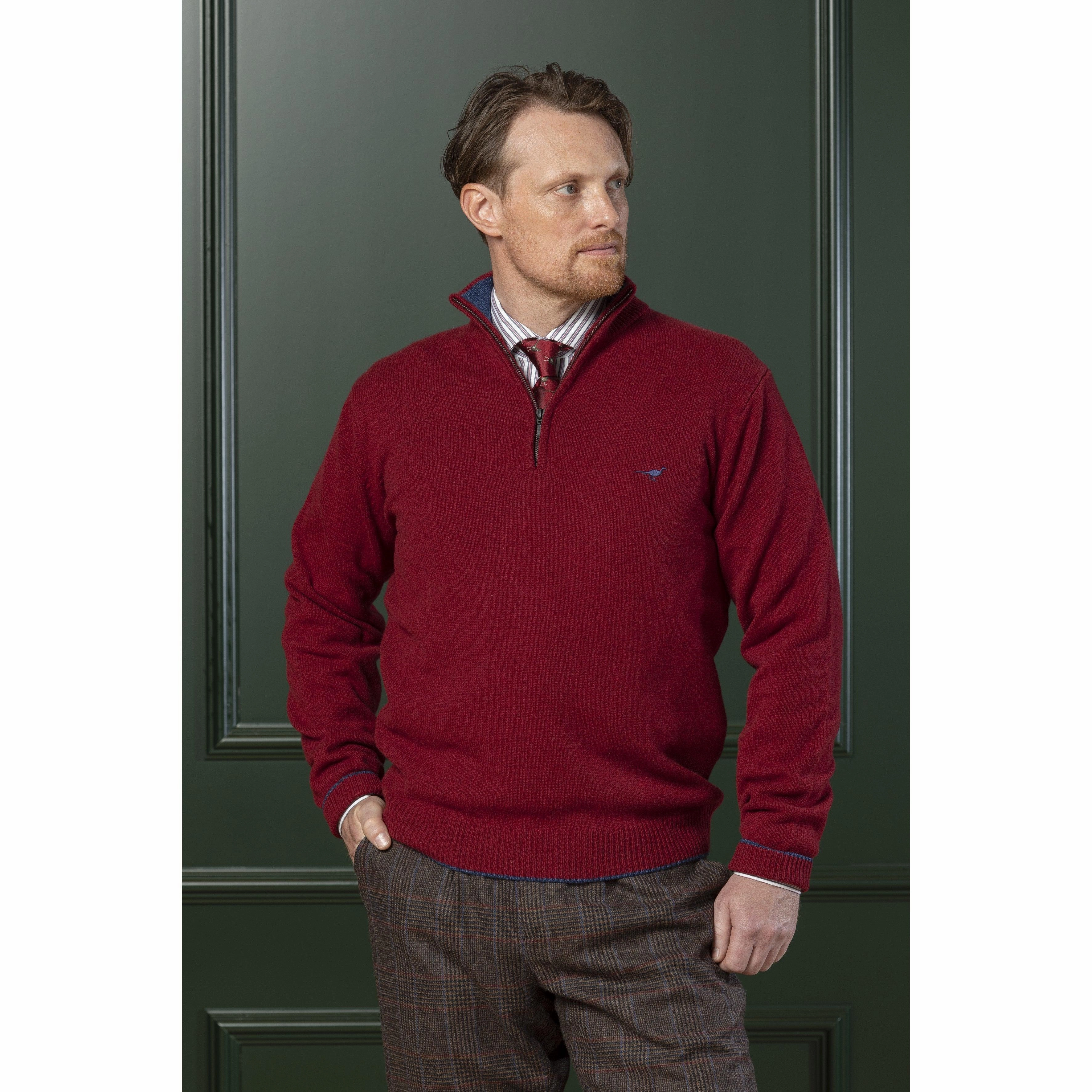 Grab It Fast Online Exclusive Savings Laksen Brompton Zip Neck Lambswool Mens Jumper - Wine