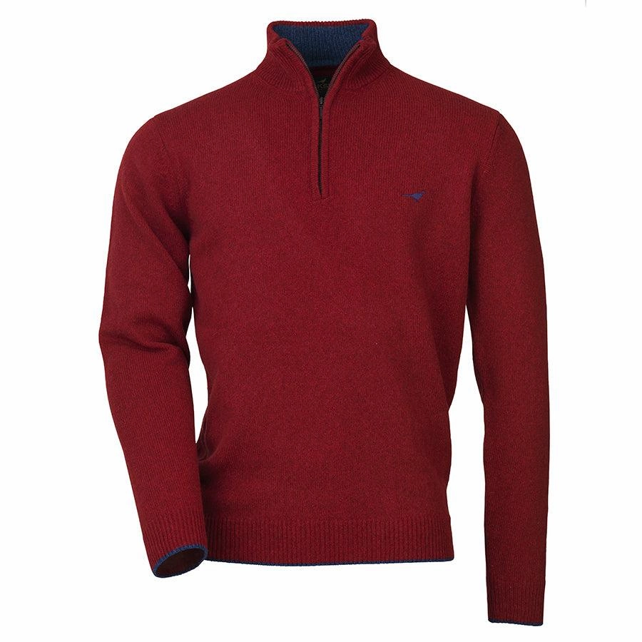 Grab the Deal Now Laksen Brompton Zip Neck Lambswool Mens Jumper - Wine
