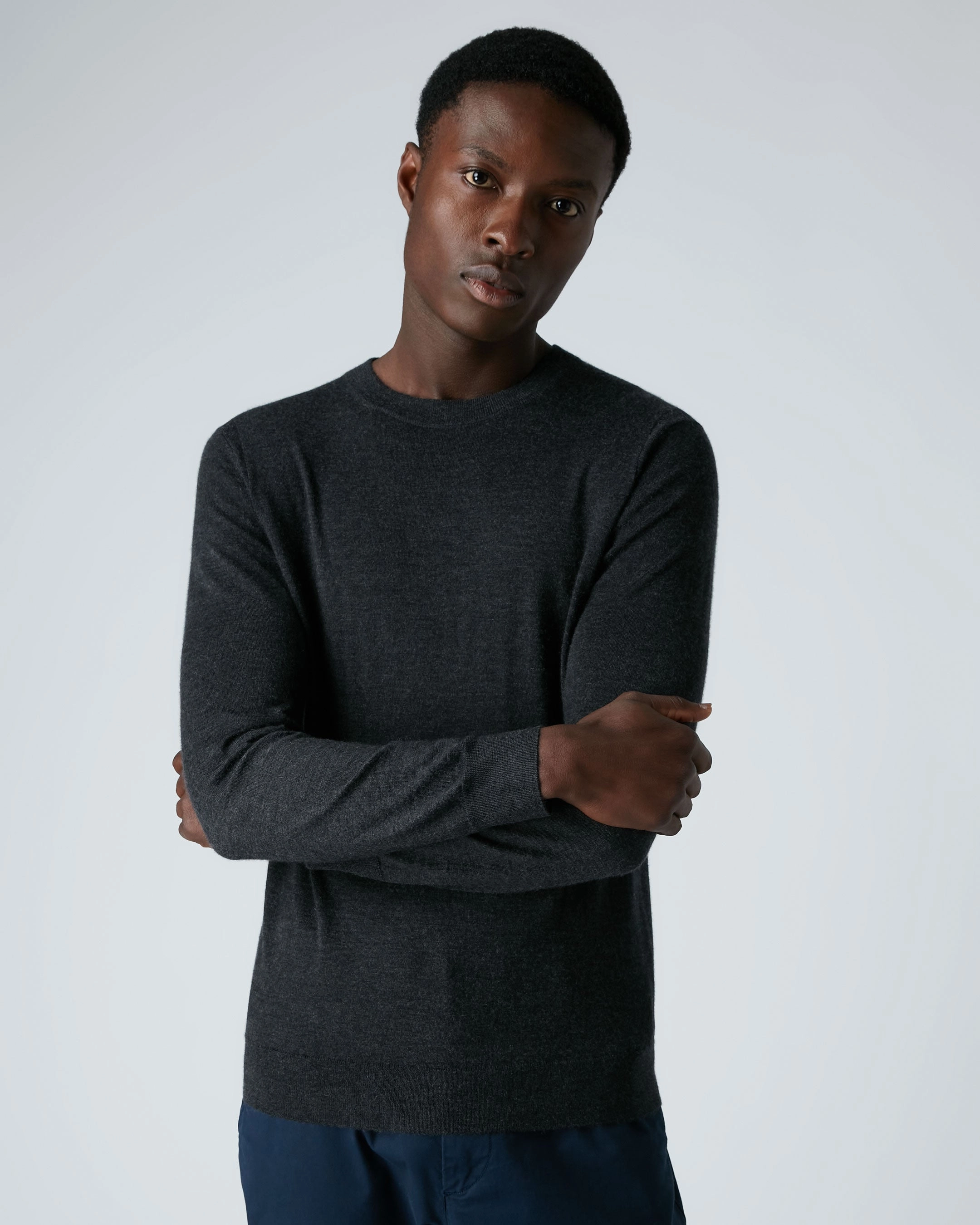 Men'S Covent Fine Gauge Cashmere Round Neck Jumper Dark Charcoal Grey Clearance Steal Today Flash Pick Today