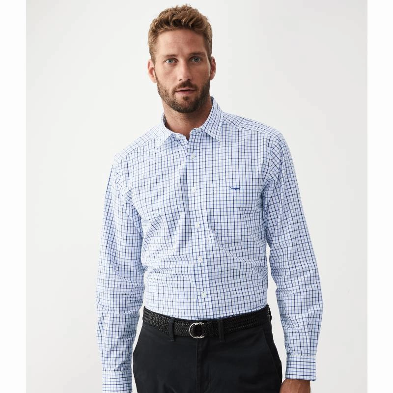 R.M.Williams Collins Mens Shirt - Pale Blue/White/Navy Special Surprise Sale