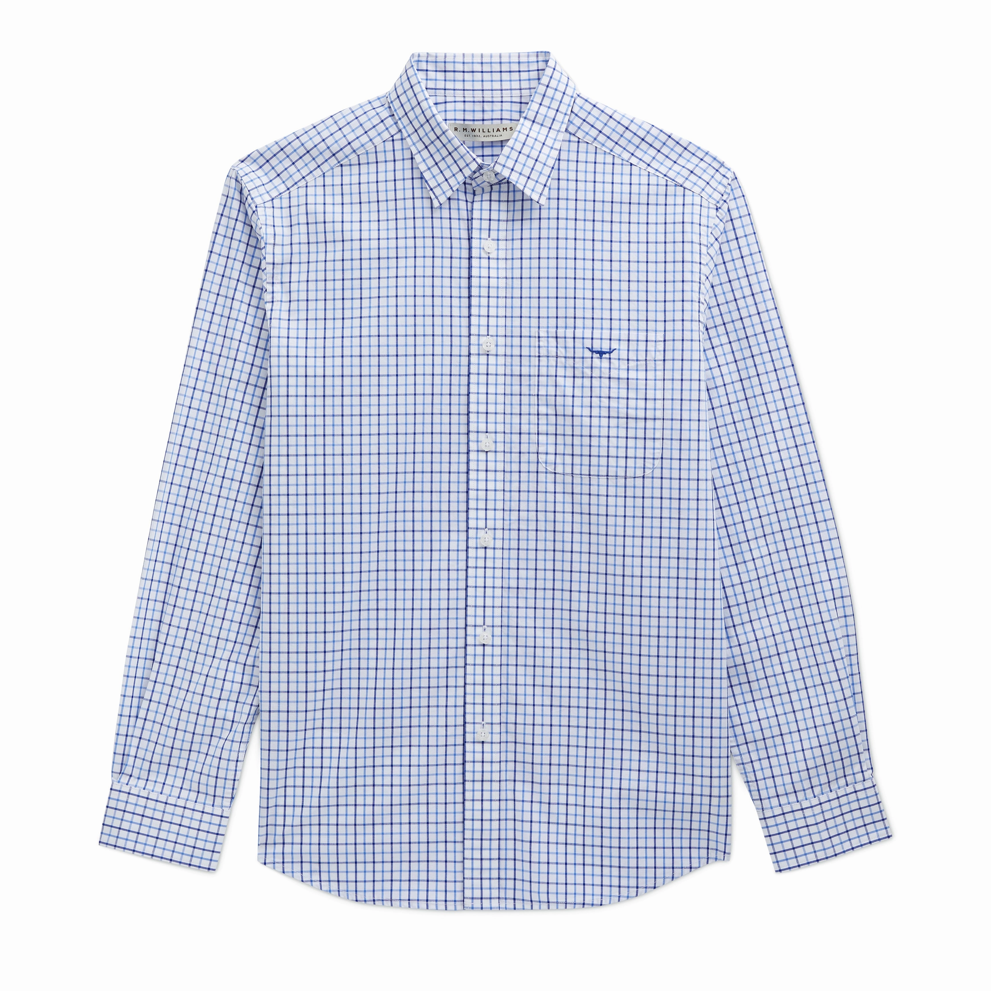 R.M.Williams Collins Mens Shirt - Pale Blue/White/Navy Hot Pick Deal Special Price Today